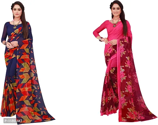 Attractive Georgette Saree with Blouse piece For Women Pack Of 2-thumb0