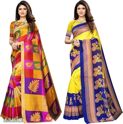 Attractive Cotton Silk Saree with Blouse piece For Women Pack Of 2-thumb0