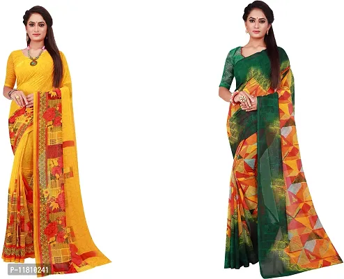 Stylish Georgette Multicoloured Daily Wear Saree with Blouse piece For Women Pack Of 2-thumb0