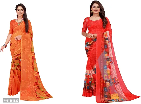 Attractive Georgette Saree with Blouse piece For Women Pack Of 2-thumb0