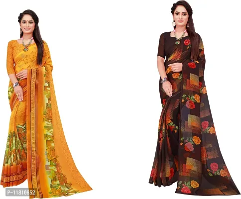 Stylish Georgette Multicoloured Daily Wear Saree with Blouse piece For Women Pack Of 2