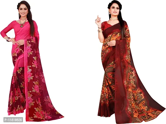 Stylish Georgette Multicoloured Daily Wear Saree with Blouse piece For Women Pack Of 2