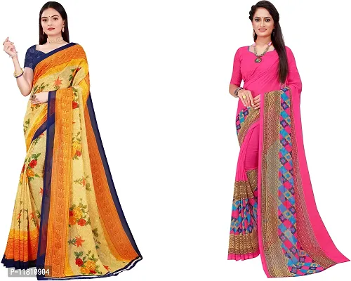 Stylish Georgette Multicoloured Daily Wear Saree with Blouse piece For Women Pack Of 2