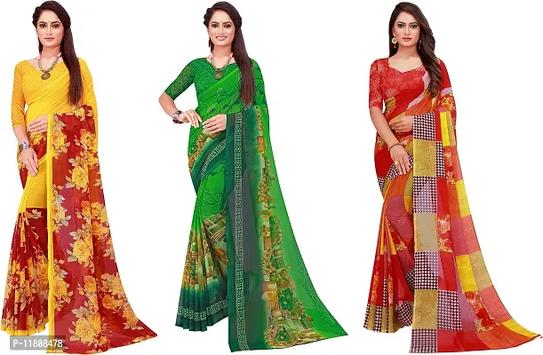 Stylish Georgette Multicoloured Daily Wear Saree with Blouse piece For Women Pack Of 3