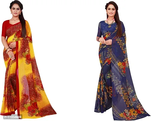 Attractive Georgette Saree with Blouse piece For Women Pack Of 2-thumb0