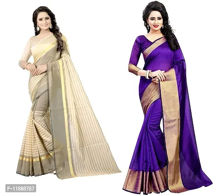 Stylish Cotton Silk Multicoloured Daily Wear Saree with Blouse piece For Women Pack Of 2-thumb0