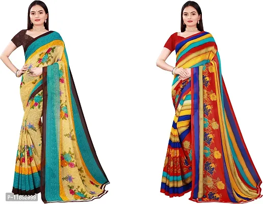 Attractive Georgette Saree with Blouse piece For Women Pack Of 2-thumb0