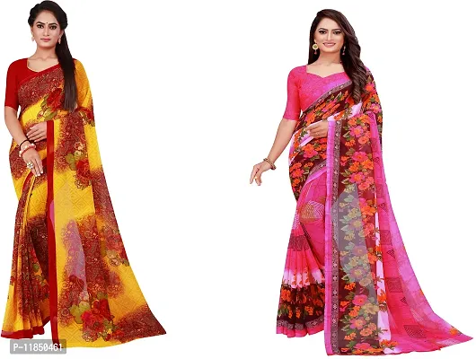 Attractive Georgette Saree with Blouse piece For Women Pack Of 2-thumb0