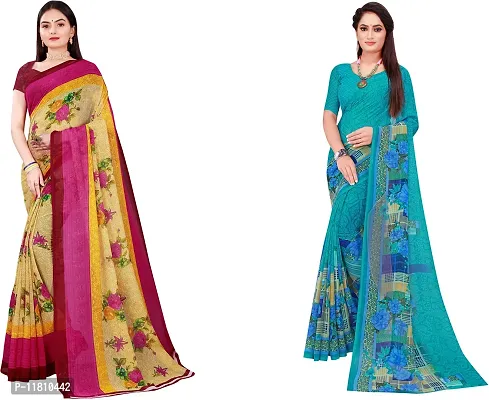 Stylish Georgette Multicoloured Daily Wear Saree with Blouse piece For Women Pack Of 2-thumb0