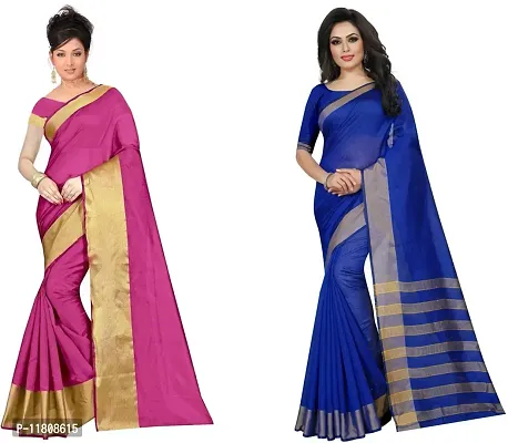 Stylish Cotton Silk Multicoloured Daily Wear Saree with Blouse piece For Women Pack Of 2-thumb0