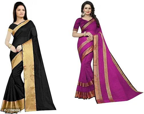 Stylish Cotton Silk Multicoloured Daily Wear Saree with Blouse piece For Women Pack Of 2