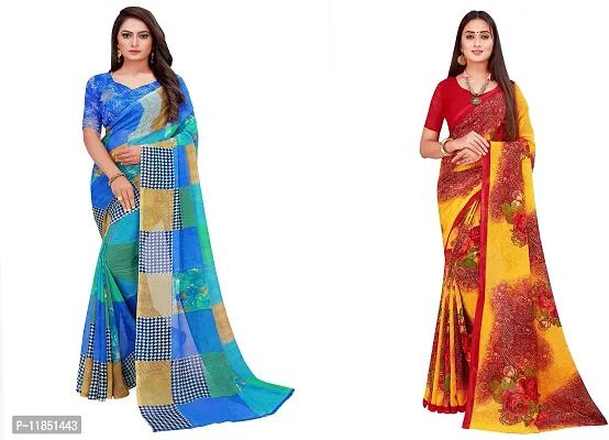 Attractive Georgette Saree with Blouse piece For Women Pack Of 2