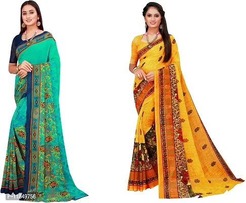 Attractive Georgette Saree with Blouse piece For Women Pack Of 2-thumb0