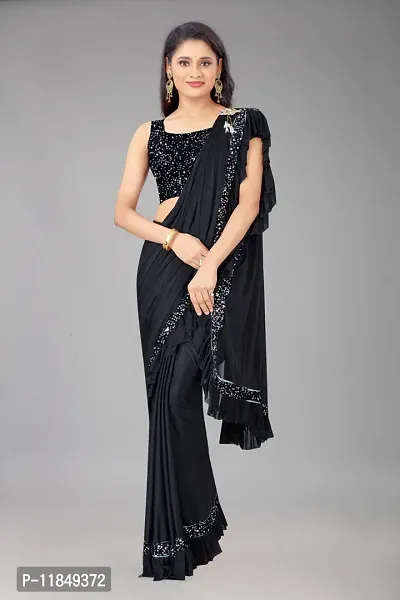 Trendy Lycra Saree with Blouse piece For Women-thumb5