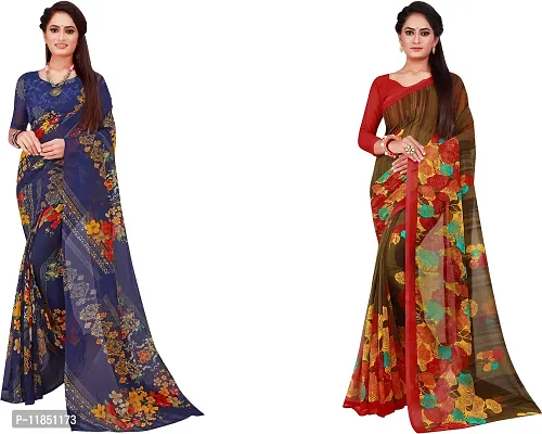 Attractive Georgette Saree with Blouse piece For Women Pack Of 2-thumb0