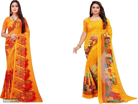Attractive Georgette Saree with Blouse piece For Women Pack Of 2