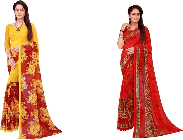 Stylish Fancy Georgette Saree With Blouse Piece For Women Pack Of 2