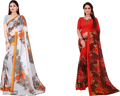 Attractive Georgette Saree with Blouse piece For Women Pack Of 2-thumb0