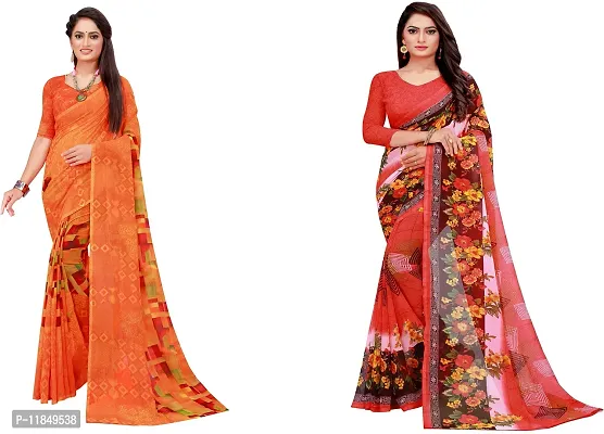 Attractive Georgette Saree with Blouse piece For Women Pack Of 2