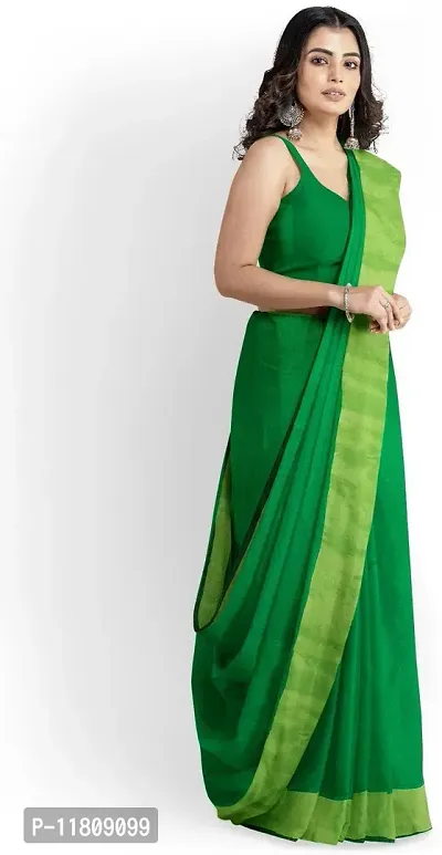 Stylish Cotton Silk Green Daily Wear Saree with Blouse piece For Women Pack Of 1