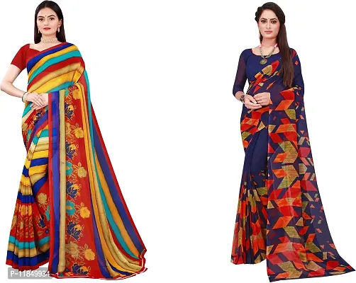 Attractive Georgette Saree with Blouse piece For Women Pack Of 2-thumb0