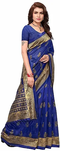 Stylish Silk Blend Blue Daily Wear Saree with Blouse piece For Women Pack Of 1-thumb3