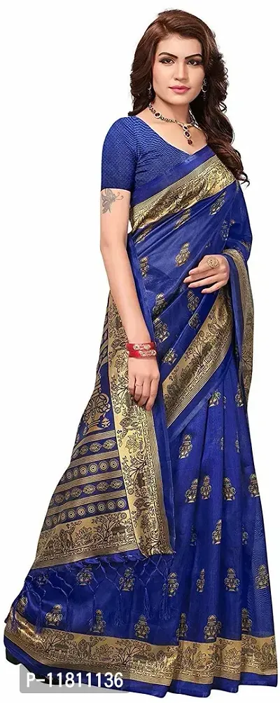 Stylish Silk Blend Blue Daily Wear Saree with Blouse piece For Women Pack Of 1-thumb4