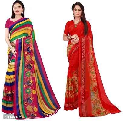 Attractive Georgette Saree with Blouse piece For Women Pack Of 2-thumb0