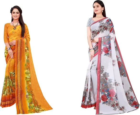 Stylish Georgette Saree With Blouse Piece For Women Pack Of 2