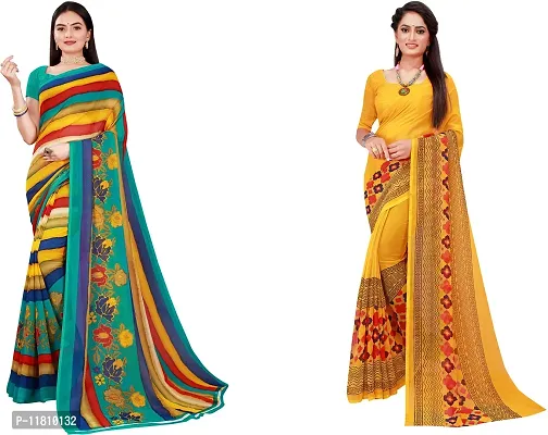 Stylish Georgette Multicoloured Daily Wear Saree with Blouse piece For Women Pack Of 2