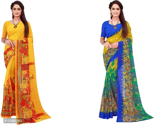 Attractive Georgette Saree with Blouse piece For Women Pack Of 2-thumb0