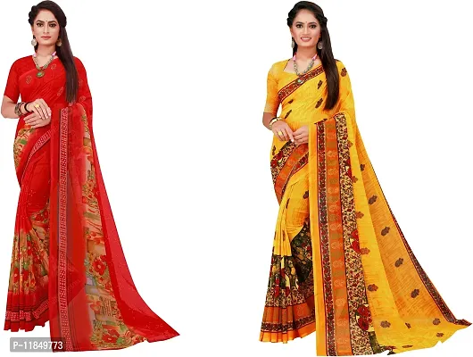 Attractive Georgette Saree with Blouse piece For Women Pack Of 2-thumb0