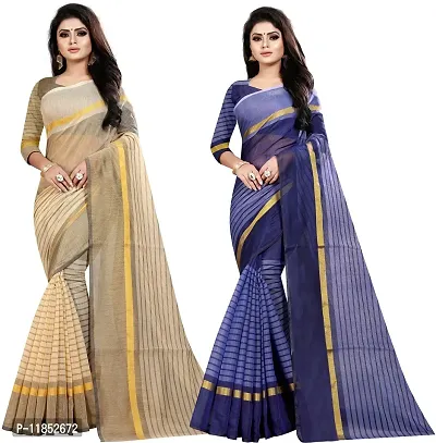 Attractive Cotton Silk Saree with Blouse piece For Women Pack Of 2-thumb0