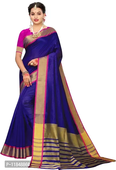 Trendy Chanderi Silk Saree with Blouse piece For Women-thumb0