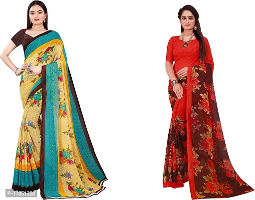 Attractive Georgette Saree with Blouse piece For Women Pack Of 2-thumb0