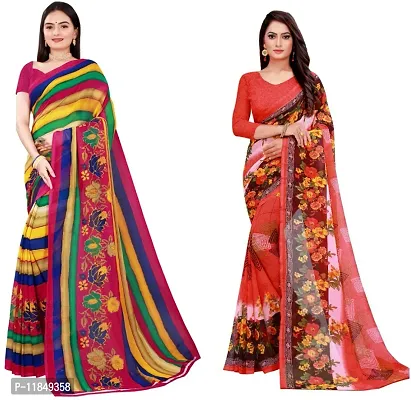 Attractive Georgette Saree with Blouse piece For Women Pack Of 2-thumb0