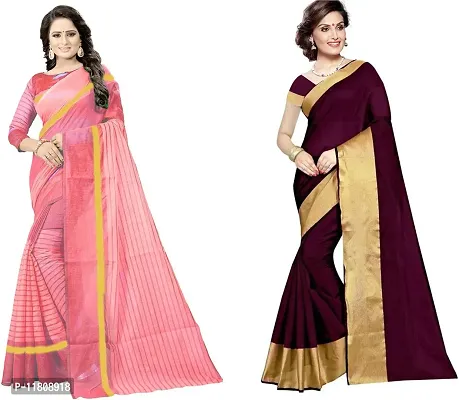 Stylish Cotton Silk Multicoloured Daily Wear Saree with Blouse piece For Women Pack Of 2