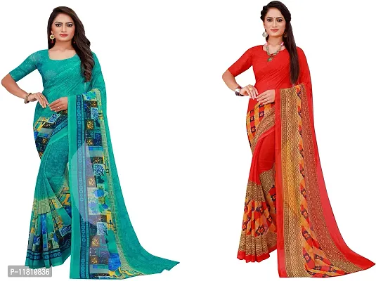 Stylish Georgette Multicoloured Daily Wear Saree with Blouse piece For Women Pack Of 2-thumb0