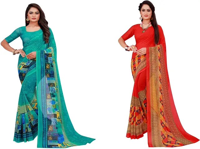 Stylish Fancy Georgette Saree With Blouse Piece Combo For Women Pack Of 2