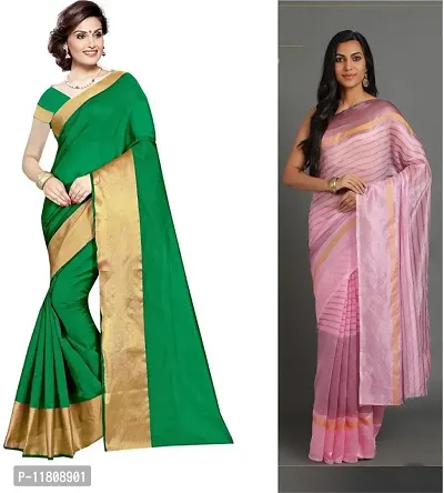 Stylish Cotton Silk Multicoloured Paithani Saree with Blouse piece For Women Pack Of 2