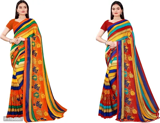 Attractive Georgette Saree with Blouse piece For Women Pack Of 2-thumb0