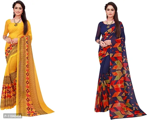 Attractive Georgette Saree with Blouse piece For Women Pack Of 2-thumb0