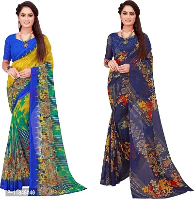 Attractive Georgette Saree with Blouse piece For Women Pack Of 2-thumb0