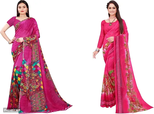 Attractive Georgette Saree with Blouse piece For Women Pack Of 2-thumb0