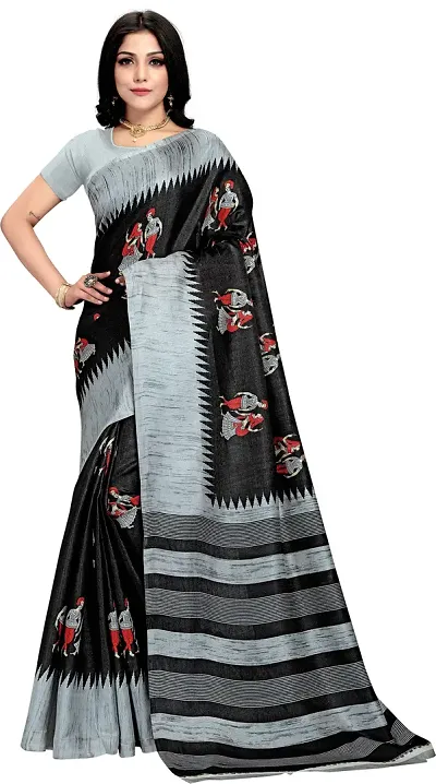 Khadi Silk Printed Sarees With Blouse Piece