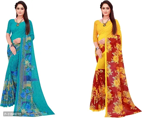 Attractive Georgette Saree with Blouse piece For Women Pack Of 2-thumb0