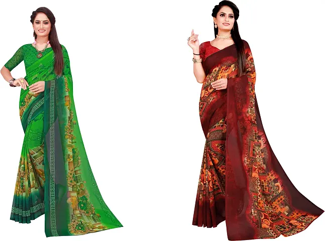 Stylish Fancy Georgette Saree With Blouse Piece For Women Pack Of 2