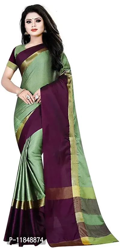 Trendy Silk Blend Saree with Blouse piece For Women-thumb0