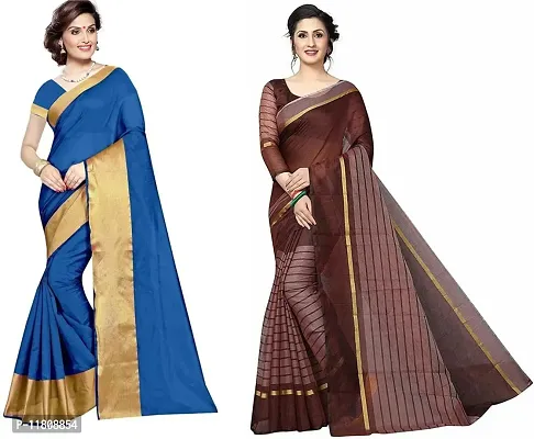 Stylish Cotton Silk Multicoloured Maheshwari Saree with Blouse piece For Women Pack Of 2-thumb0