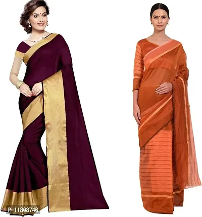 Stylish Cotton Silk Multicoloured Daily Wear Saree with Blouse piece For Women Pack Of 2-thumb0